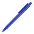 A blue ballpoint pen with a glossy finish and a clip for easy attachment. It has a simple design and a branding logo.