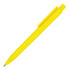 A yellow ballpoint pen with a glossy finish and a clip. Features a simple design and includes a logo.