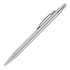 A silver metal ballpoint pen with a matte finish and a stylus tip, featuring a clip and branding.