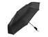 A black RPET fold-up umbrella with a sleek design and a compact handle, featuring a logo.