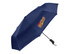 A navy fold-up umbrella made from RPET material, featuring a logo on the canopy.