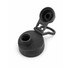 A drink bottle lid with a black design and a flip-top spout, featuring a secure attachment mechanism.