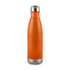 A drink bottle in a vibrant orange color with a stainless steel base and a screw-on cap.