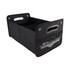 A black cargo storage organiser featuring multiple compartments and handles for easy transport. Includes a branding logo.