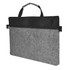A grey felt satchel with a black top and handle, featuring a zippered compartment and a simple design.