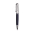 A sleek navy blue stylus pen with chrome accents and a branding logo on the barrel.