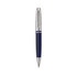 A navy blue stylus pen with chrome accents and a logo on the barrel.