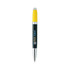 A multi-colour twist black pen with a yellow cap and silver accents, featuring a logo on the barrel.