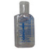 A clear 60ml hand sanitiser gel bottle with 75% ethyl alcohol and a logo, featuring blue text on the label.