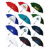 A collection of various umbrellas in multiple colours, featuring different logos and branding on the tops.