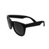 Black retro sunglasses with dark lenses and a classic frame style. Features a logo on the side.