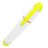 A highlighter with a white and bright yellow design, featuring a clip and a rounded tip. It includes a logo.