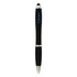 A black stylus pen with a silver tip and grip, featuring a logo along the barrel.
