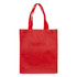 A large red shopping tote bag with a gusset and two handle straps. It features a logo.
