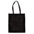 A large black shopping tote bag with gusset and long handles, featuring a logo.
