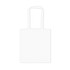 A plain white tote bag with long handles and no visible branding or designs.