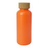A drink bottle in vibrant orange with a cork lid, featuring a smooth, matte finish.