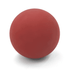 A red bouncy ball with a smooth surface, featuring a simple design and a logo.