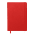 A red A5 notebook with a textured cover and a matching elastic band. It features a logo on the front.