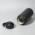 A drink bottle in matte black with a detachable lid, featuring a stainless steel interior.
