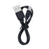 A black USB cable with USB-A and USB-Micro connectors, coiled for easy storage.