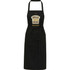 A black apron featuring a logo, made from 240 g/m² Aware Recycled material, designed for workwear use.