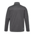 A men's softshell jacket in dark grey with a collar and logo branding on the back.