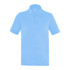 A light blue men's polo shirt featuring a collar and short sleeves, with a logo on the chest.