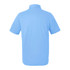 A light blue men's polo shirt featuring a collar and short sleeves, includes a logo on the front.