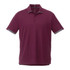 A maroon short sleeve polo shirt with grey accents and a logo on the chest.