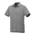 A grey short sleeve performance polo with a collar and contrasting trim, featuring a logo on the chest.