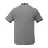 A grey men's short sleeve performance polo shirt featuring a subtle logo on the back and contrasting details.