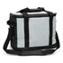 A cooler bag in grey and black, featuring handles and a shoulder strap for easy carrying.