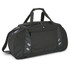 A sleek black sports bag with dual handles and a removable shoulder strap, featuring side pockets for extra storage.