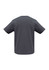 A grey short sleeve t-shirt with a relaxed fit, displaying a plain back design and a logo.