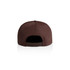 A brown cap, featuring a rear opening and an adjustable strap. It has a logo on the back.