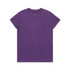 A purple t-shirt with a round neck and short sleeves, featuring a logo on the interior label.