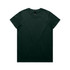A dark green T-shirt with a crew neckline and short sleeves, featuring a logo on the neck label.