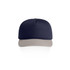 A two-tone cap featuring a navy top and a grey brim, with a logo on the front.