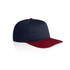 A two-tone cap featuring a navy blue body and a maroon peak, with a logo on the side.