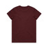 A maroon T-shirt featuring a plain back design and a logo at the neckline.