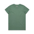 A green t-shirt with a round neckline and short sleeves, featuring a brand logo.