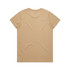 A beige t-shirt with a simple design, featuring a plain back and a crew neck style.