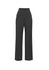 A pair of black stretch maternity pants with a wide waistband and a loose fit. Includes a logo on the waistband.