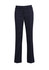 A pair of black relaxed fit women's slacks featuring a button closure and a sleek design.