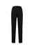 A pair of women's black bandless pants with an elastic waist and a sleek design from the back view.