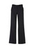A pair of women's black wool stretch pants with an adjustable waist, featuring a classic fit and straight legs.