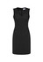 A sleeveless, V-neck dress in black with a fitted silhouette and a zipper at the back.