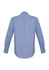 A men's long sleeve button-up shirt in blue and white checkered pattern, featuring a logo on the back.