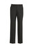 Mens comfort wool stretch flat front pants in dark grey with a classic fit and side pockets, featuring a discreet logo.